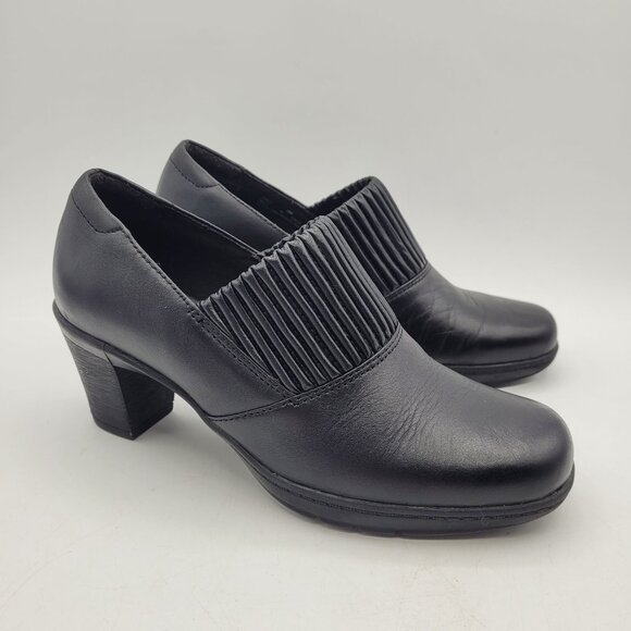 Clarks Bendables Thoughtful Q Womens 6 Vamp Shooties Chunky Heels Slip On Black - Picture 1 of 12